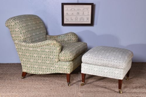 howard sons bridgewater armchair with footstool - CATEGORY: ANTIQUE CHAIRS - DATED EDWARDIAN