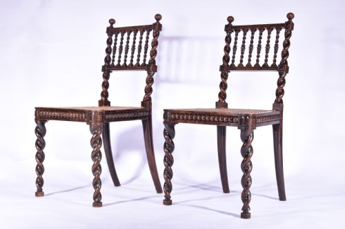 pair of barley twist side chairs - CATEGORY: ANTIQUE CHAIRS - DATED 19TH CENTURY