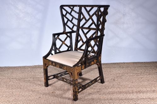 A CHINOISERIE WING BACK ARMCHAIR - ADDITIONAL PHOTO 3
