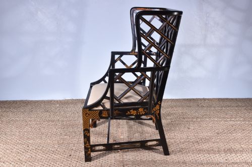A CHINOISERIE WING BACK ARMCHAIR - ADDITIONAL PHOTO 5