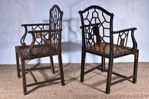 PAIR OF GILT BLACK JAPANNED ARMCHAIRS - ADDITIONAL PHOTO 4