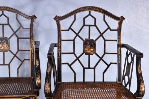 PAIR OF GILT BLACK JAPANNED ARMCHAIRS - ADDITIONAL PHOTO 6