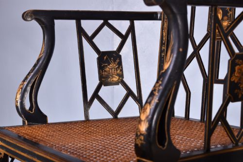 PAIR OF GILT BLACK JAPANNED ARMCHAIRS - ADDITIONAL PHOTO 11