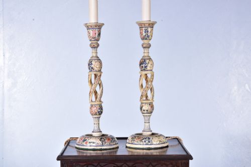 pair of tall kashmiri table lamps - CATEGORY: ANTIQUE LIGHTING - DATED 19TH CENTURY