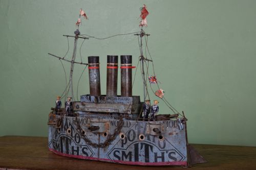 RARE BRITISH FOLK ART TIN MODEL OF A SHIP - ADDITIONAL PHOTO 1