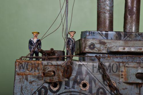 RARE BRITISH FOLK ART TIN MODEL OF A SHIP - ADDITIONAL PHOTO 2