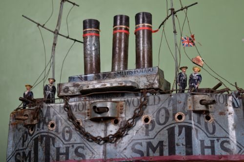 RARE BRITISH FOLK ART TIN MODEL OF A SHIP - ADDITIONAL PHOTO 4