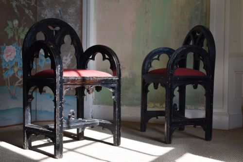 PAIR OF PAINTED GOTHIC REVIVAL ARMCHAIRS
