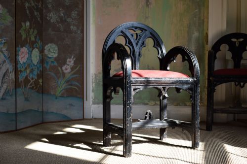 PAIR OF PAINTED GOTHIC REVIVAL ARMCHAIRS - ADDITIONAL PHOTO 2