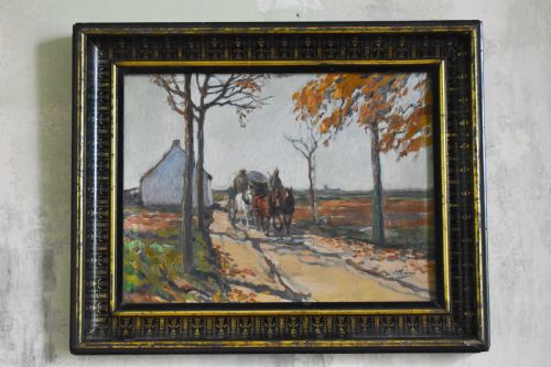 HUGO KRINGS RURAL SCENE OIL ON BOARD