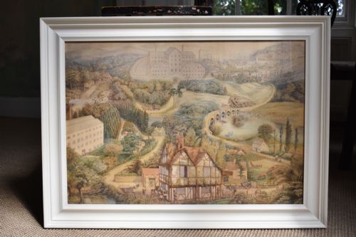 Fine Watercolour of a Brewery in Landscape