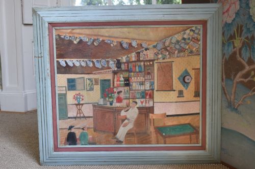 Bar Interior Scene Oil on Canvas Painting