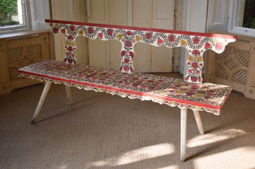 Folk Art Painted Marriage Bench