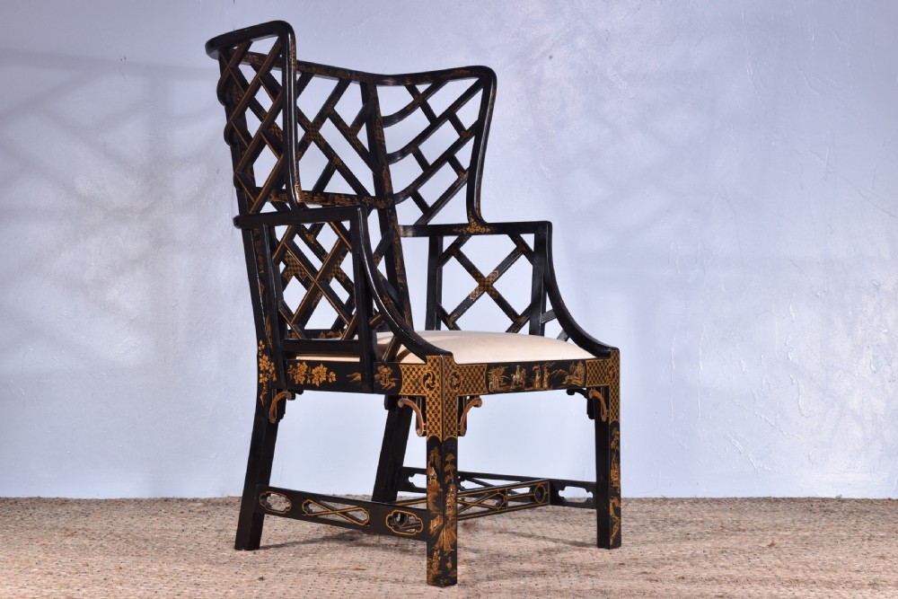 A Chinoiserie Wing Back Armchair