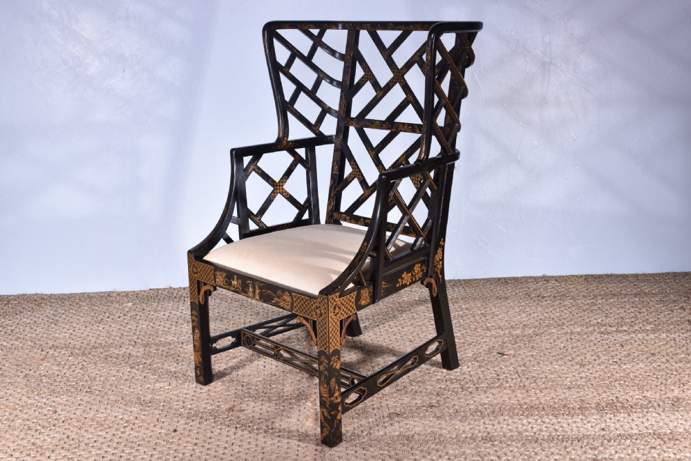 A Chinoiserie Wing Back Armchair View IV