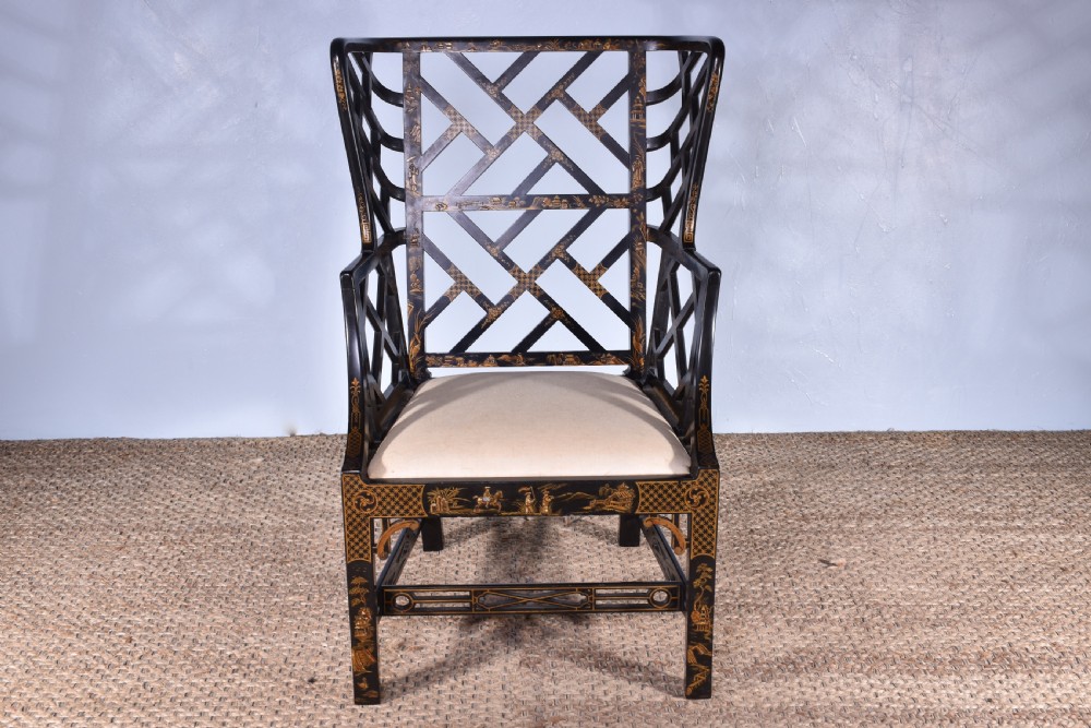 A Chinoiserie Wing Back Armchair View V