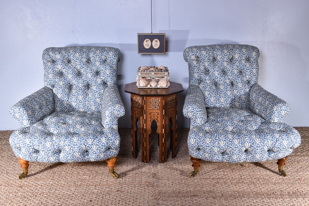 Pair Of Howard & Sons Deep-Buttoned Armchairs