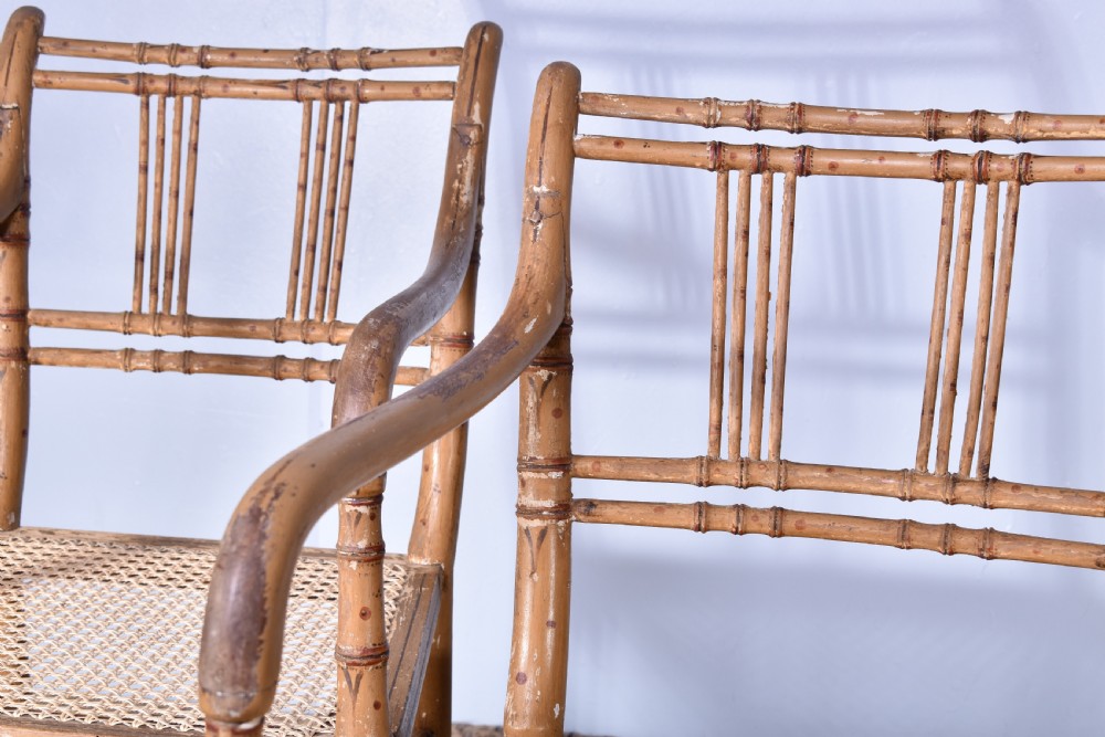 Pair Of Painted Faux Bamboo Armchairs View II