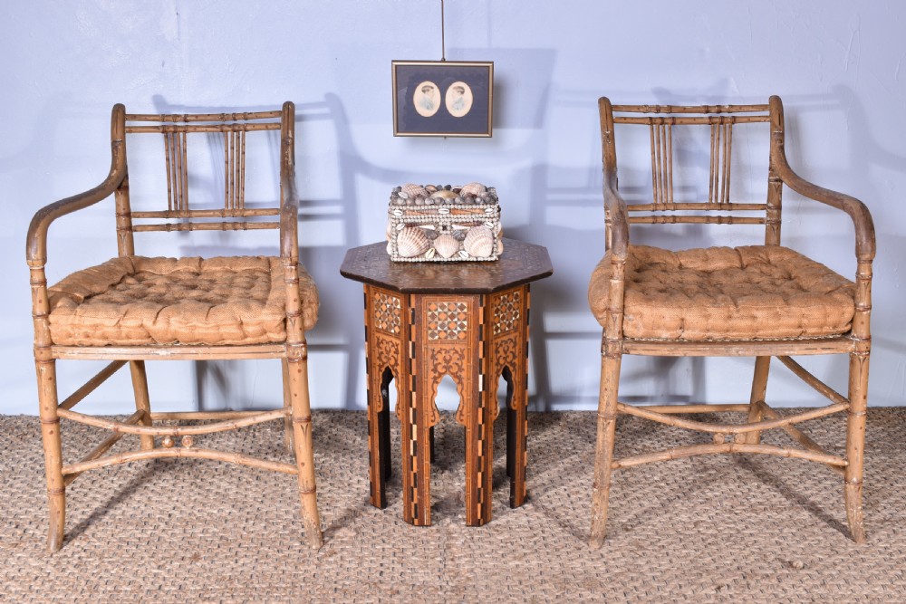 Pair Of Painted Faux Bamboo Armchairs View III
