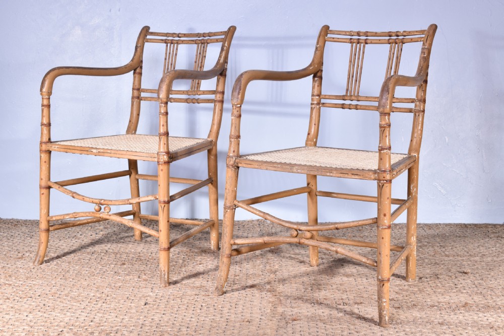 Pair Of Painted Faux Bamboo Armchairs View IV