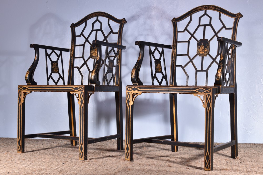 Pair Of Gilt & Black Japanned Armchairs View II