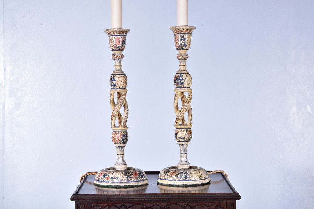 Pair Of Tall Kashmiri Table Lamps