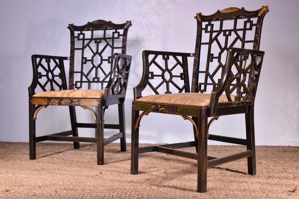 Pair Of Gilt & Black Japanned Armchairs