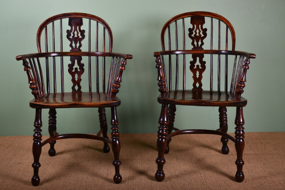 Pair Of Yew Wood Windsor Armchairs