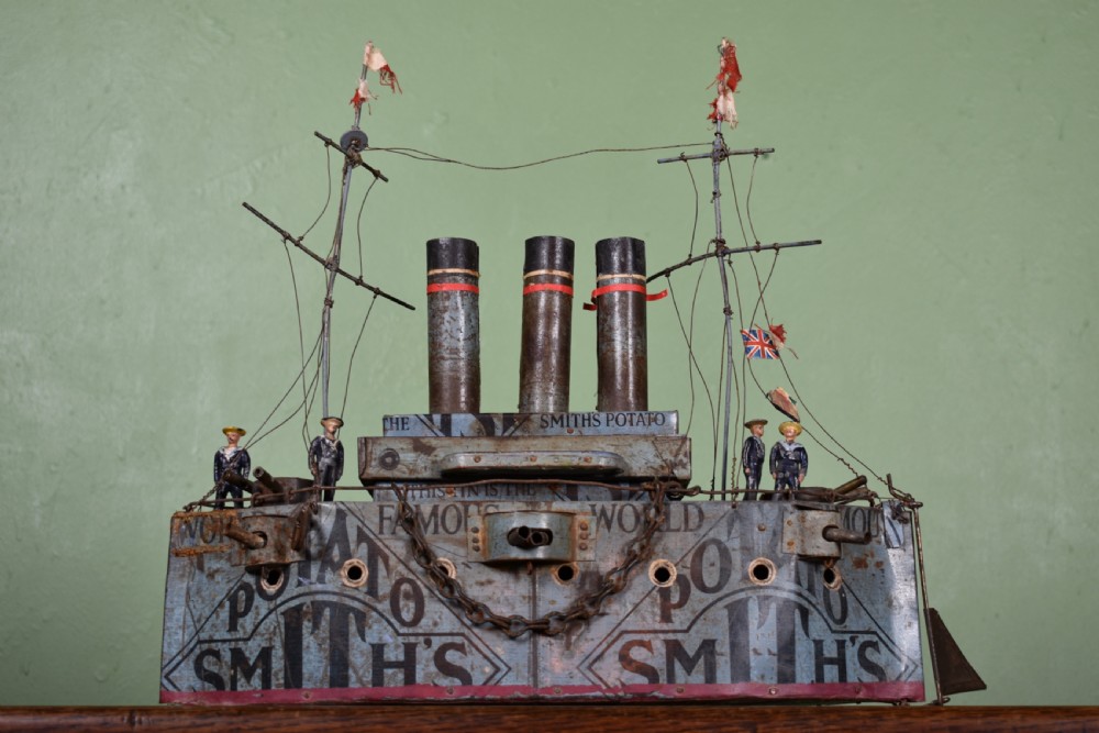 Rare British Folk Art Tin Model Of A Ship