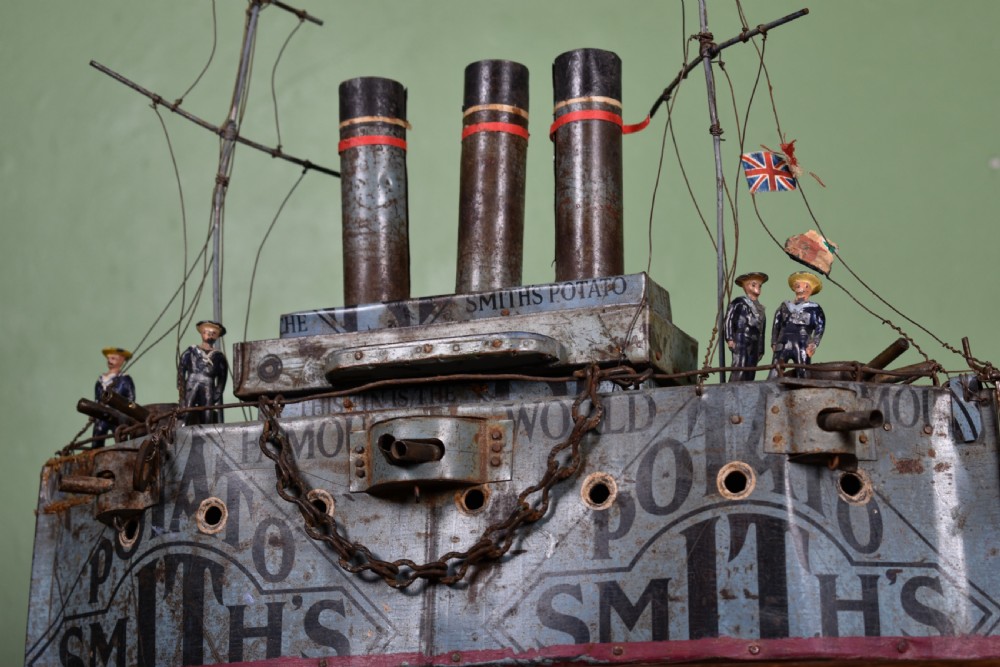 Rare British Folk Art Tin Model Of A Ship View V