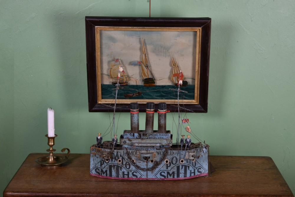 Rare British Folk Art Tin Model Of A Ship View VI