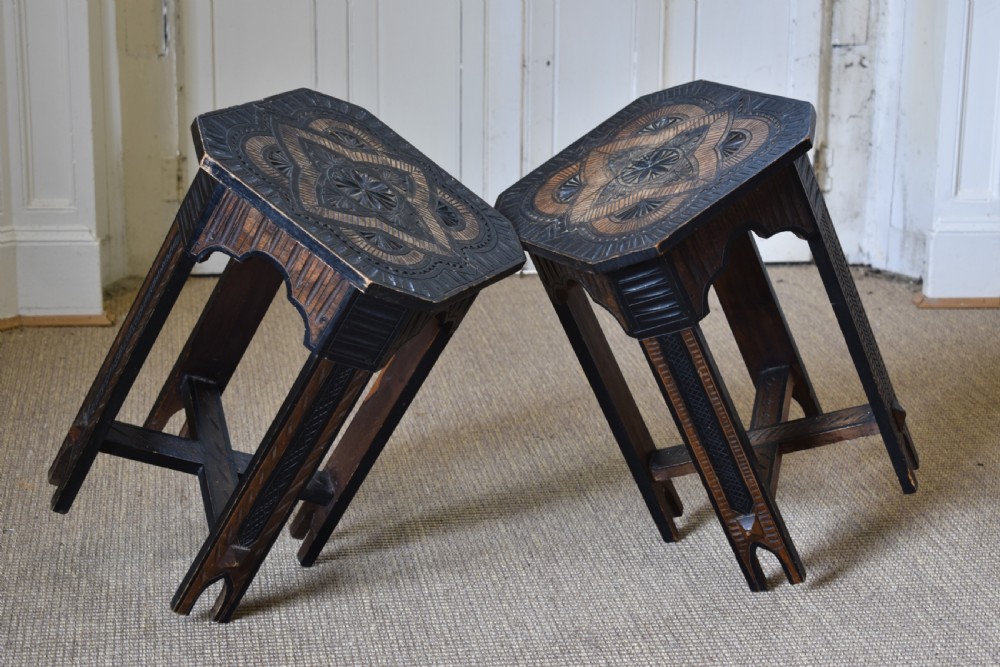 Pair Of Chip Carved Side Tables 