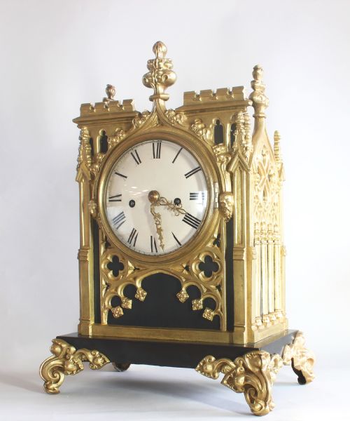 GOTHIC BRONZE AND BRASS MANTEL CLOCK - ADDITIONAL PHOTO 1