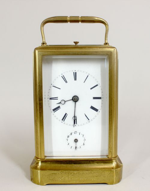 alliez berguer one piece repeater alarm carriage clock - CATEGORY: ANTIQUE CLOCKS - DATED 1900