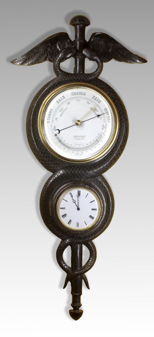 CLOCK AND BAROMETER IN THE SHAPE OF A CADUCEUS - ADDITIONAL PHOTO 2