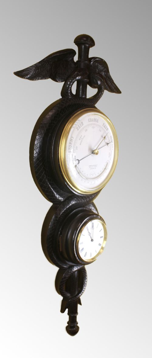 CLOCK AND BAROMETER IN THE SHAPE OF A CADUCEUS - ADDITIONAL PHOTO 3