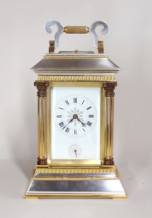 silver and gilt repeating alarm carriage clock - CATEGORY: ANTIQUE CLOCKS - DATED 1860