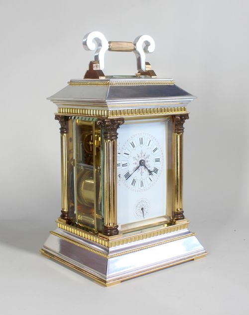 SILVER AND GILT REPEATING ALARM CARRIAGE CLOCK - ADDITIONAL PHOTO 6