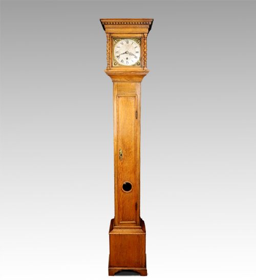 miniature oak longcase clock - CATEGORY: ANTIQUE CLOCKS - DATED 1910