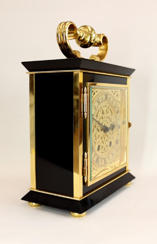 MID CENTURY PARCEL GILT AND MARBLE STRIKING BRACKET CLOCK BY LUXOR - ADDITIONAL PHOTO 5