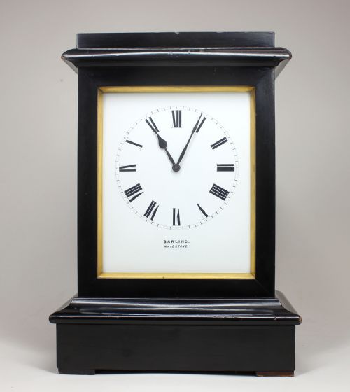 ebonised miniature library clock - CATEGORY: ANTIQUE CLOCKS - DATED 1860