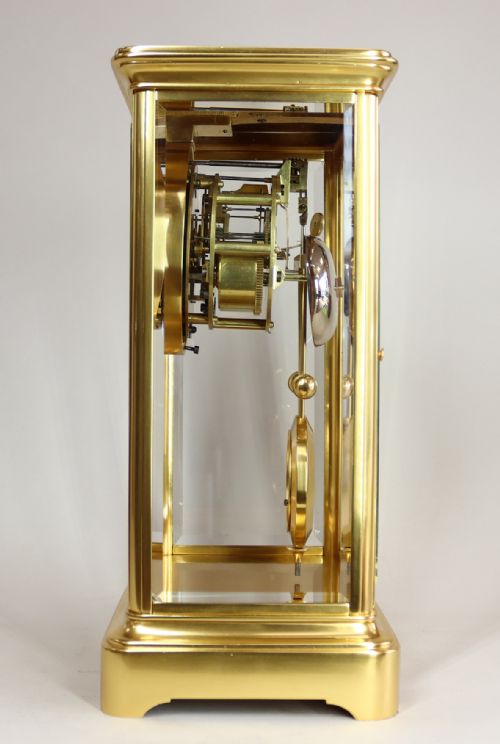 A GILDED FRENCH FOUR GLASS CLOCK WITH VISIBLE ESCAPEMENT AND ELLICOT TYPE PENDULUM - ADDITIONAL PHOTO 2
