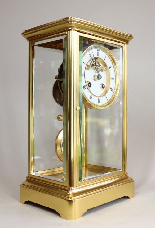 A GILDED FRENCH FOUR GLASS CLOCK WITH VISIBLE ESCAPEMENT AND ELLICOT TYPE PENDULUM - ADDITIONAL PHOTO 5