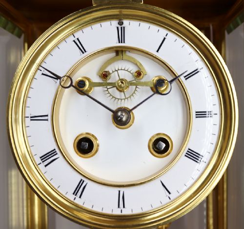 A GILDED FRENCH FOUR GLASS CLOCK WITH VISIBLE ESCAPEMENT AND ELLICOT TYPE PENDULUM - ADDITIONAL PHOTO 6