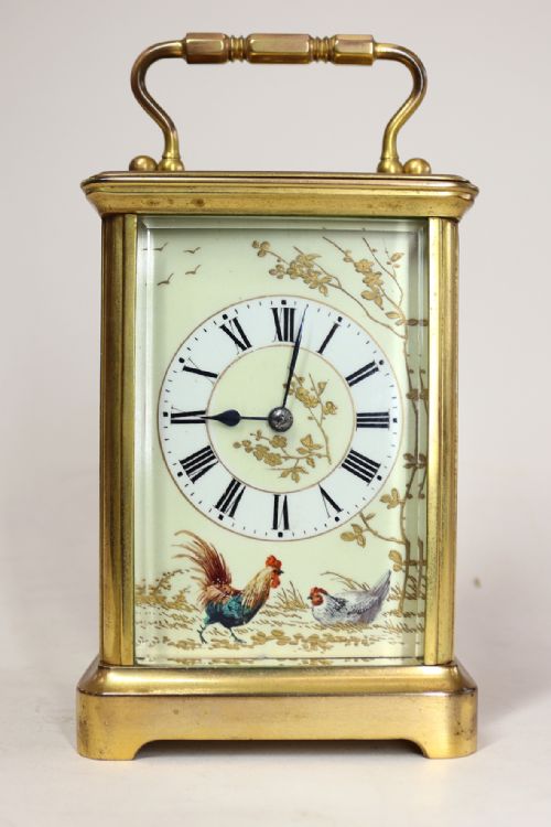 carriage clock with porcelain dial - CATEGORY: ANTIQUE CLOCKS - DATED 1890