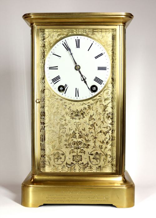 french quarter chiming four glass mantel clock - CATEGORY: ANTIQUE CLOCKS - DATED 1880