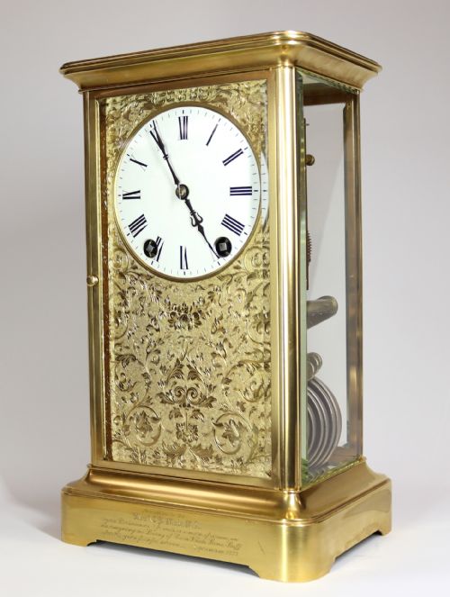 FRENCH QUARTER CHIMING FOUR GLASS MANTEL CLOCK - ADDITIONAL PHOTO 1