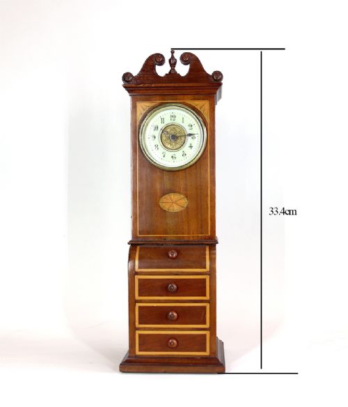 A MINIATURE BUREAU WITH FRENCH TIMEPIECE AND DRAWERS - ADDITIONAL PHOTO 1