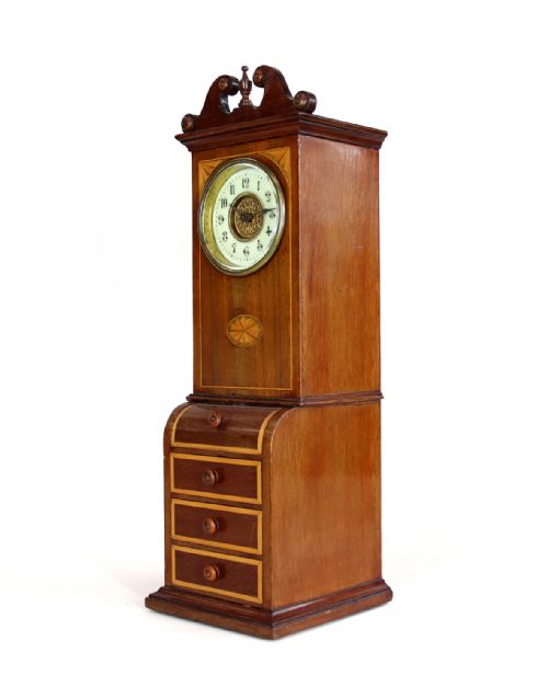 A MINIATURE BUREAU WITH FRENCH TIMEPIECE AND DRAWERS - ADDITIONAL PHOTO 2