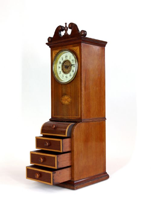 A MINIATURE BUREAU WITH FRENCH TIMEPIECE AND DRAWERS - ADDITIONAL PHOTO 4